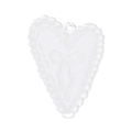 Ciondolo a cuore in acrilico bianco con rilievo a fiocco e bordo ondulato per il fai da te - Cuore in pizzo / Bianco