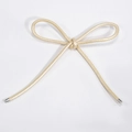 Champagne gold PU leather woven bow keychain with elegant silver metal end caps - Off-white