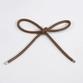 Brown woven PU leather bow keychain charm with silver metal ends and textured finish - Dark Coffee