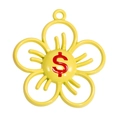 Hollow five-petal flower alloy pendant in bright yellow finish with red dollar sign - Yellow