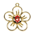 Golden flower hollow pendant with a red dollar sign center for DIY jewelry making - Gold