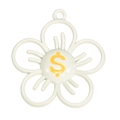 Pendentif fleur à cinq pétales blanc crème avec symbole du dollar jaune sur le charme - Blanc Cassé