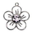Pendentif fleur argenté ajouré avec signe dollar rose pour création de bijoux DIY - Argent