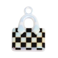 Checkerboard patterned handbag charm with iridescent translucent handle for DIY projects - Black