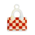 Miniature red and white checkerboard bag charm with iridescent pearl finish - Red
