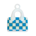 Blue and white checkered bag charm in acrylic with golden borders and pearlescent finish - Blue
