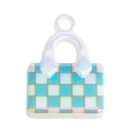 Blue and white checkerboard acrylic handbag charm with gold accents for DIY crafts - Green
