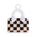 Iridescent checkered handbag-shaped acrylic charm for DIY jewelry and bag decoration - Dark Coffee