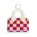 Pearlescent acrylic handbag charm with purple checkerboard pattern for DIY crafts - Purple