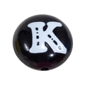 Runde Acrylperle in Schwarz mit weißem Buchstaben K für DIY-Schmuck und Handyketten - Schwarz - Buchstabe K