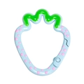 Light blue strawberry shaped alloy spring ring with pink dots and green leaf accents - Strawberry / Aqua Blue