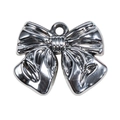 Polished silver metal bow pendant with top hanging loop for DIY jewelry projects - Metallic Silver