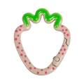 Strawberry shape alloy spring ring keychain in cream grey with pink polka dots - Strawberry / Milk Tea