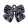 Shiny black acrylic bow pendant charm with hole for DIY jewelry making and crafts - Metallic Gun Black
