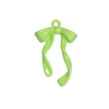 Light green enamel bow pendant charm with polished metallic finish and top hanging loop - Long Streamers / Fruit Green