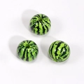 Three acrylic beads with green watermelon stripes for DIY jewelry making and keychains - 10mm
