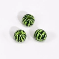 Three acrylic round beads featuring green watermelon pattern print with center hole - 8mm