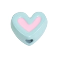 Hellblaue Herzperle mit rosa Mitte und Bohrloch für DIY Schmuckherstellung - Doppelschichtiges Herz / Smaragd