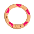 Khaki enamel donut spring ring clasp with bright pink spots for DIY keychain accessories - Light Orange