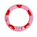 Pink enameled donut spring ring with red heart pattern for DIY keychains - Peach