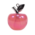 Rosafarbener durchsichtiger Acryl-Apfelanhänger mit silbernem Blatt und Ring - Apfel - Rosarot