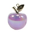 Irisierender lila Apfel-Schlüsselanhänger aus Acryl mit goldenem Blatt und Ring - Apfel - Lila
