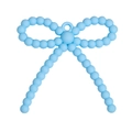 Light blue bow-shaped silicone teether pendant with textured beads and hanging loop - Blue
