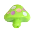 Green acrylic mushroom bead with colorful dots and vertical hole for DIY jewelry - Painted Mushroom - Spring Green