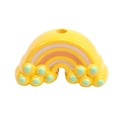 Ceramic rainbow toothbrush holder in bright yellow with orange stripes and high-gloss glaze - Lacquered - Yellow