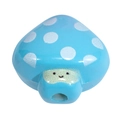 Blue acrylic mushroom bead with white polka dots and cute smiley face for DIY crafts - Smile Mushroom - Blue