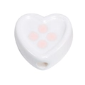 Weiße herzförmige DIY-Perle mit rosa Punkten und einem Loch für Schmuckherstellung - Herzring / 50 Stück / Weiß