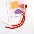 Handcrafted red and beige braided spiral wrist strap lanyard with refined decorative knot - Cream and Red