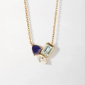 Gold necklace with blue pear and rectangle gemstones featuring an asymmetric pendant design - Triple Color Geometric Splicing (5817483833046)