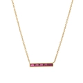 Minimalist 18K gold plated necklace with horizontal pendant and five pink birthstones - Pink Purple (June)