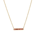 18K gold plated necklace with rectangular pink baguette stones on a minimal bar pendant - Pink (July)
