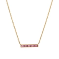 18K gold plated necklace featuring a horizontal bar pendant with five pink gemstones - Pink (October)
