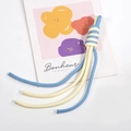 Two-tone sky blue and beige braided wristlet strap with woven knot and tassel detail - Cream and Dark Blue