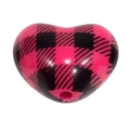 Pink and black checkered acrylic heart bead with center hole for DIY jewelry making - Heart (Black Grid) / Rose Red