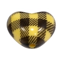Yellow acrylic heart bead with dark brown checkered pattern and smooth glossy finish - Heart (Black Grid) / Yellow