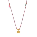 Colorful woven cotton rope necklace with gold lightning bolt and evil eye charm pendant - Evil Eye Multi-color Rope Necklace
