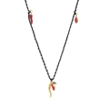 Bohemian cotton cord necklace with red pepper pendants and evil eye charms on white backdrop - Chili Pepper Black White Rope Necklace