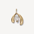 Detail of 18k gold mistletoe locket pendant featuring two elegant white pearls - Pearl Accessories