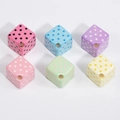Set of six colorful acrylic cube beads with polka dot patterns for DIY jewelry making - Random Mixed Colors
