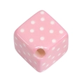 Pink cube acrylic bead with white polka dots for DIY jewelry and phone chain making - Pink