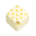 Creamy acrylic cube bead with yellow polka dots and a center hole for DIY jewelry - Yellow