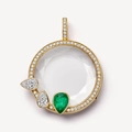 Retro 18k Gold-Medaillon-Anhänger mit Edelstein und Smaragd im Birnenschliff-Akzent - Transparentes Medaillon Halskette Stil D