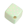 Pastel green acrylic cube bead with pink polka dots and central hole for jewelry DIY - Green