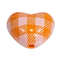 Orange heart-shaped acrylic bead with pink and white plaid pattern for DIY crafts - Heart (White Grid) / Orange