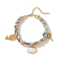 Colorful fabric braided necklace with gold whale, shell and palm tree pendants - Bracelet / Scallop Colorful Fabric Bracelet