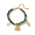 Colorful woven fabric shell star charm necklace with 18k gold plating details - Bracelet / Shell & Star Colorful Fabric Bracelet
